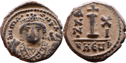 Ancient Byzantine coin of the Emperor Maurice Tiberius 582-602 AD